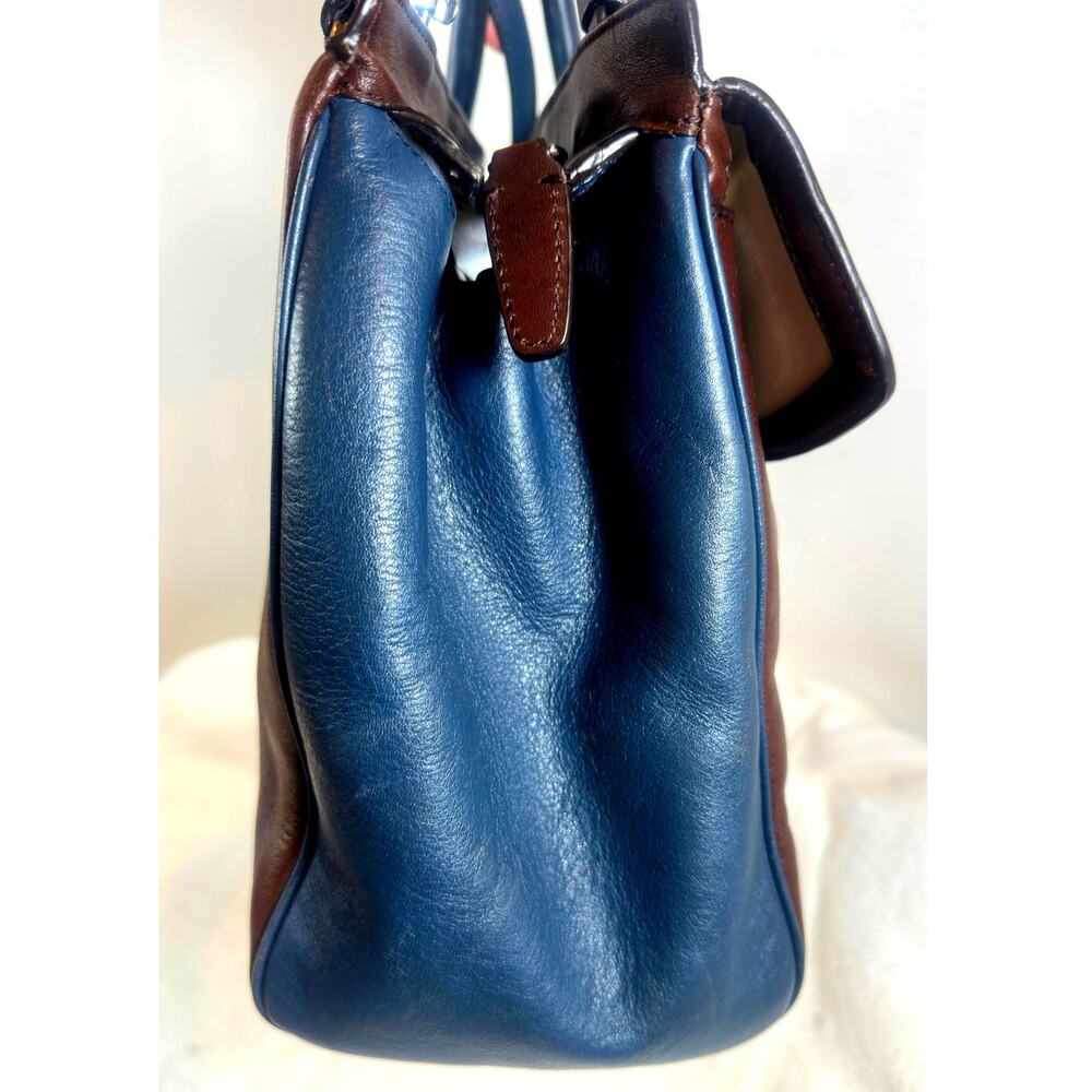 Coach Navy Blue & Brown Leather Two-Way Satchel | Silver Hardware | Dust Bag - Picture 4 of 15
